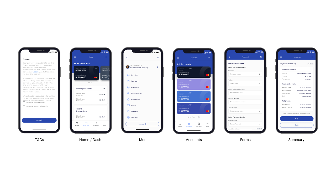 Mobile app UI screens