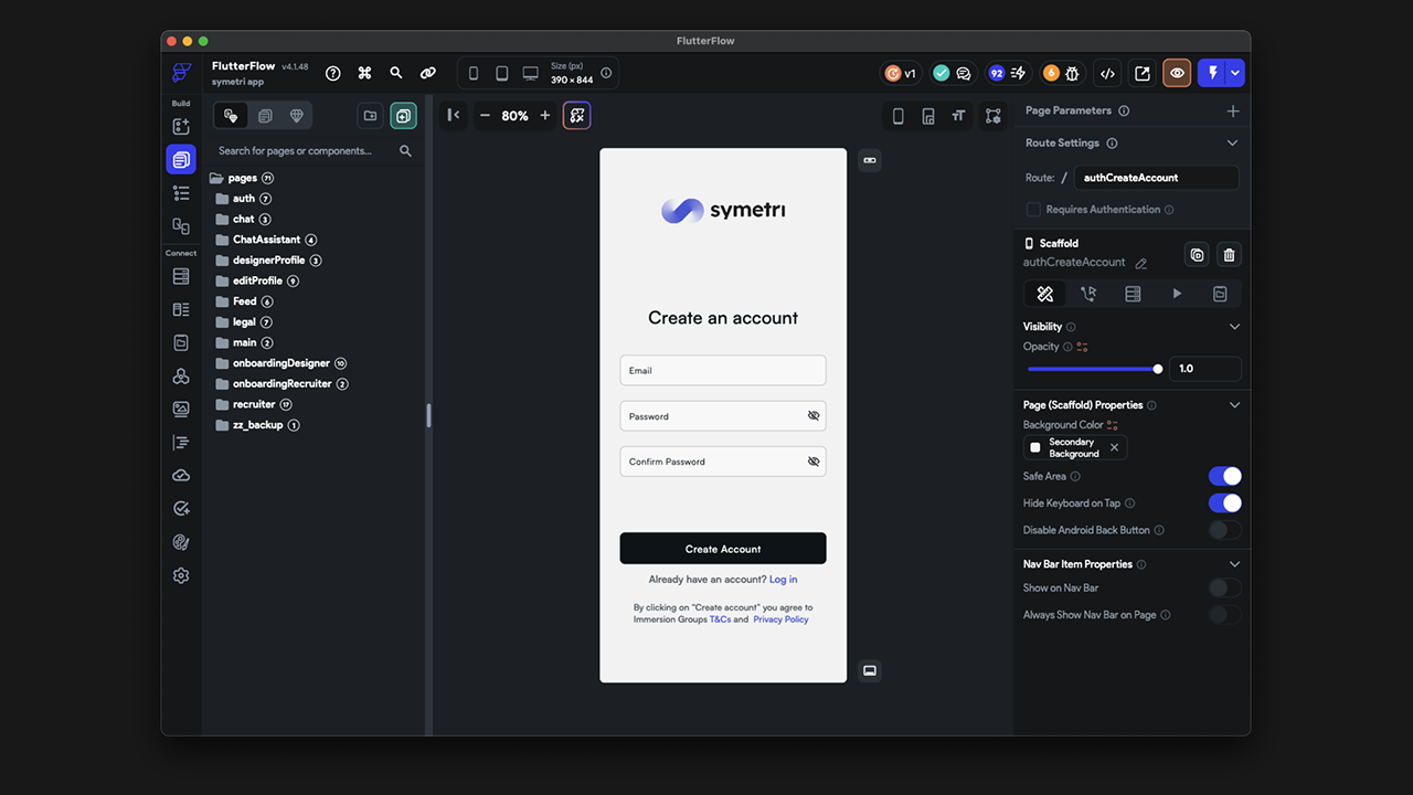 FlutterFlow development interface