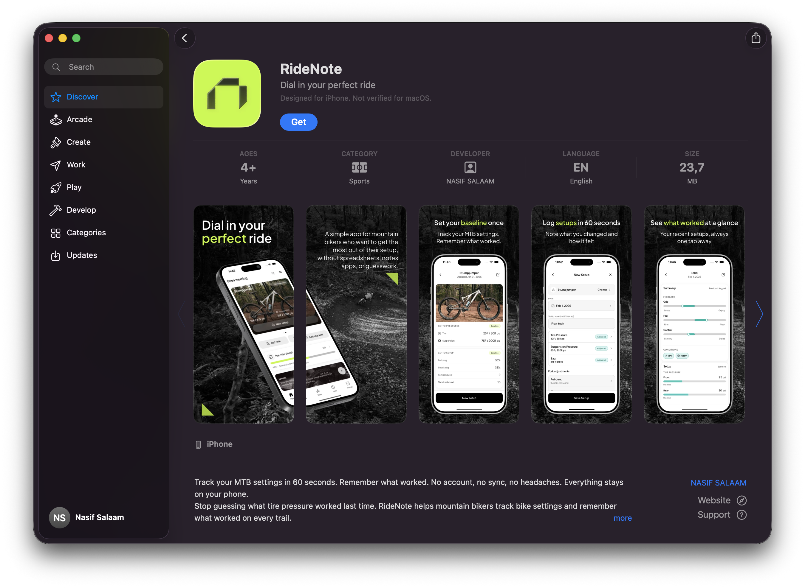 RideNote in the App Store