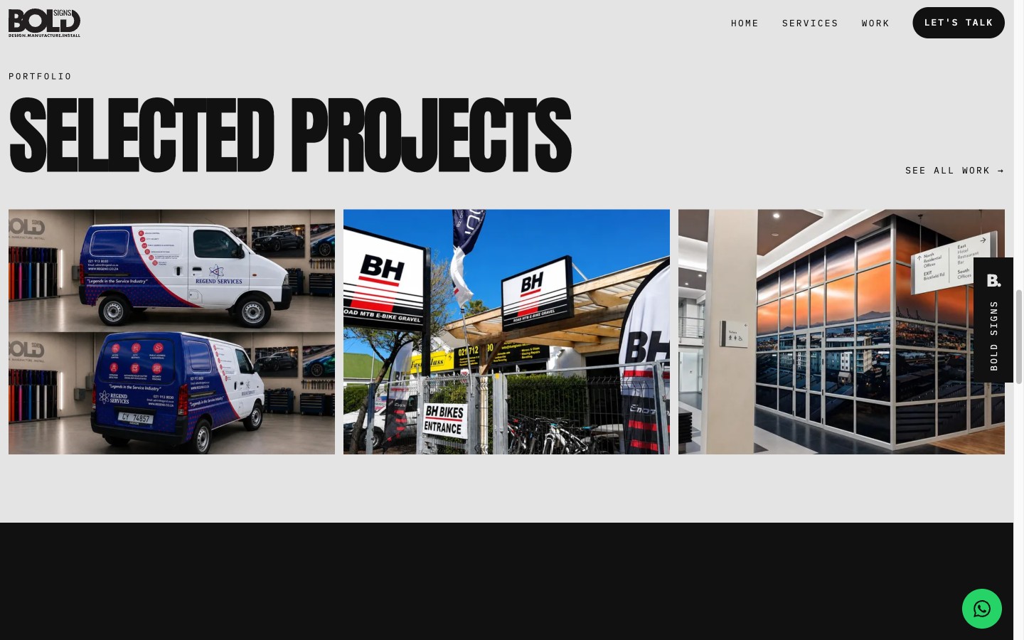 Bold Signs portfolio section showing selected signage projects