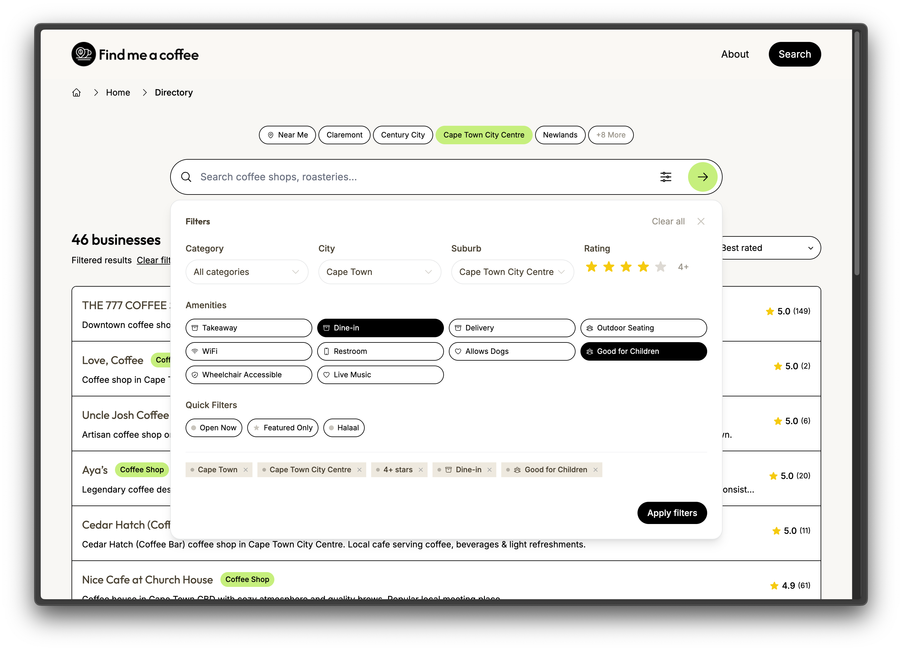 Search and Filter Interface