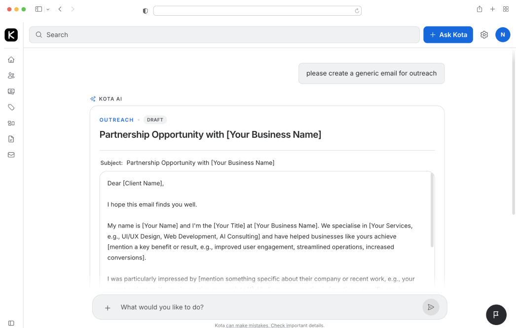 Generative UI response types rendered in the chat interface