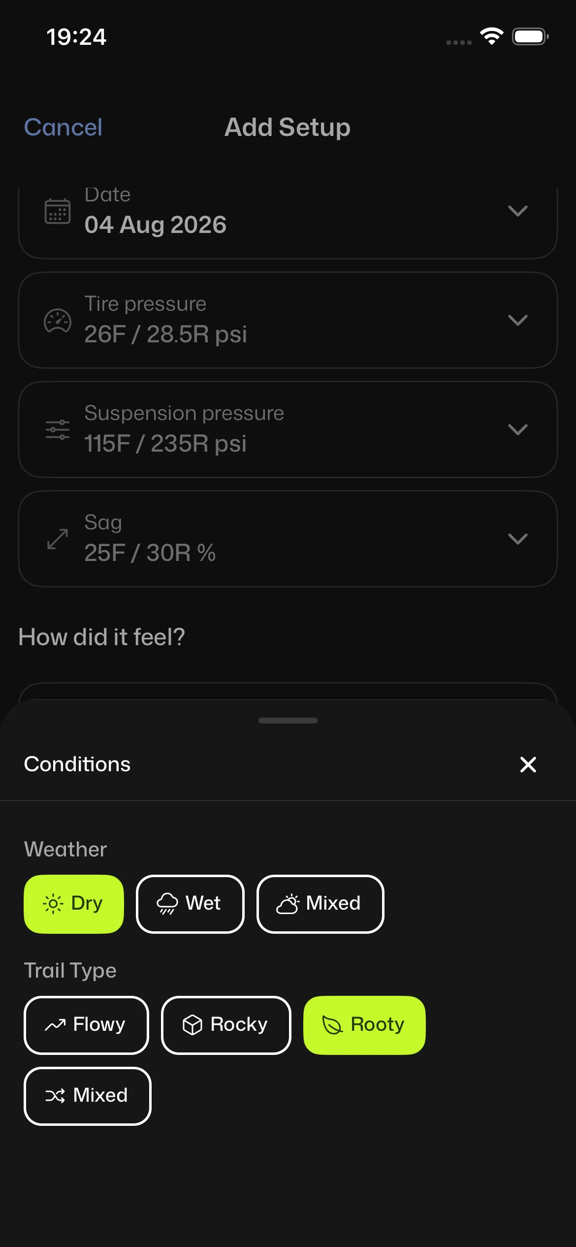 Tag the conditions: Weather and trail type, so patterns become visible over time.