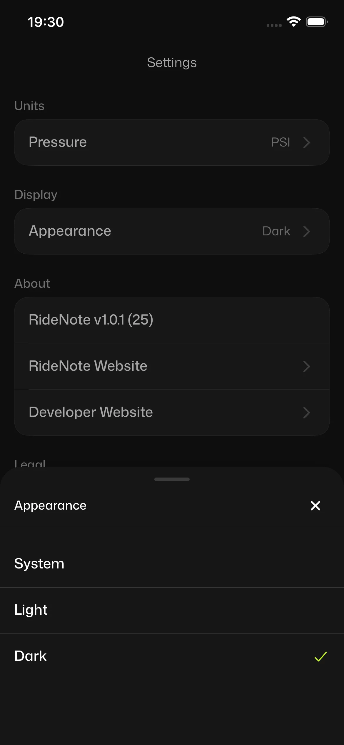 Light and dark appearance: System, light, or dark, matched to the rest of iOS instead of one fixed theme.